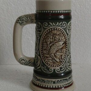 Vintage AVON Beer Stein Mug Cup Fishing Rainbow Trout English Setter 80s 1983